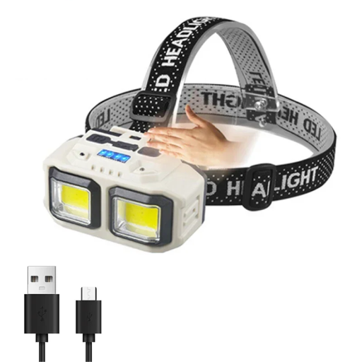Lanternă frontală LED puternică cu 2 LED-uri USB C încărcare fără baterie 18650 cu curea reglabilă impermeabilă pentru camping drumeții lucru