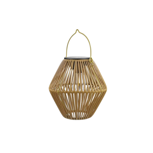 Lanterna LED solară suspendată IP65 din bambus stil ratan 26,5 x 18 cm 800mAh lumină decorativă caldă