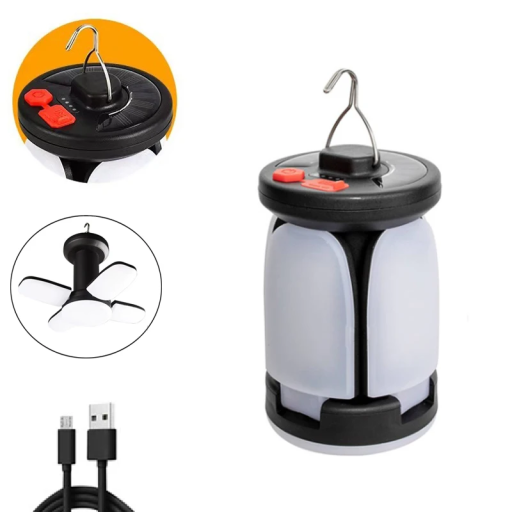 Lanternă portabilă pliabilă cu LED-uri suspendate, lampă de camping 4500mAh, încărcare USB, încărcare solară, lanternă în aer liber, iluminat de urgență