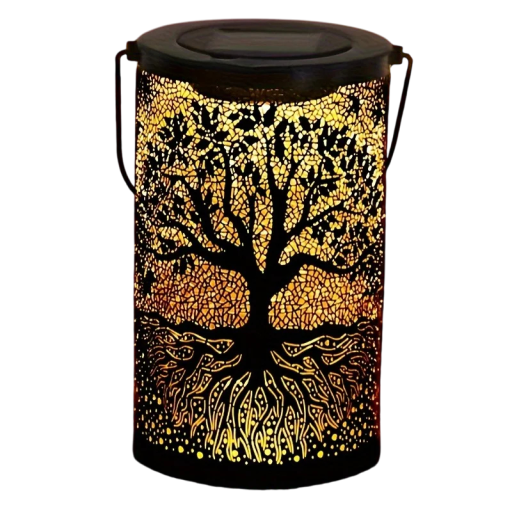Lanternă solară agățată Arborele vieții Lumină LED în aer liber, alb cald, impermeabilă, pentru decorarea grădinii, lampă solară pentru terasă și balcon