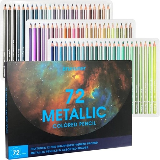 Lápices de colores metálicos Brutfuner, 72 piezas, juego de lápices de arte de núcleo blando para adultos, artistas principiantes, dibujo, sombreado