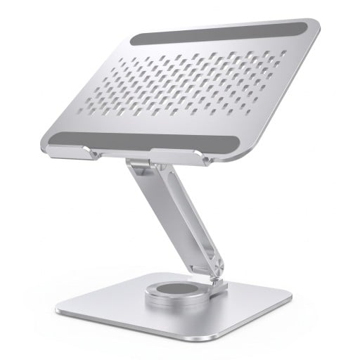 Laptop and Portable Monitor Stand Rotating Base Adjustable Height and Angle Aluminium Alloy Silver For Desk in Office and Home