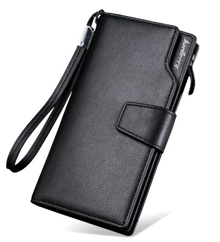 Large Men's Wallet with Strap - Black