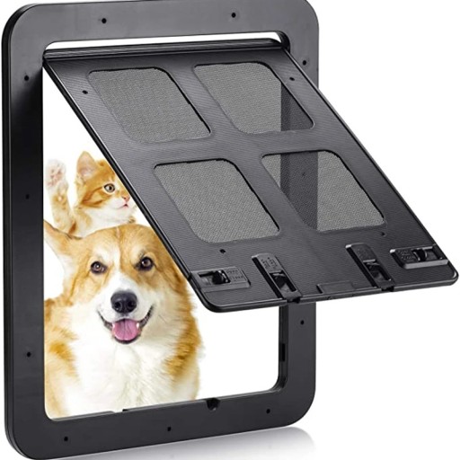 Låselige døre til hunde og katte 29 x 24 cm Magnetisk selv-lukning og fire glidende låse Klap med net og ramme med huller