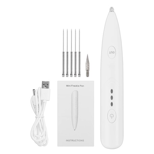 Laser tatueringsborttagningsanordning 13x2 cm Vårtor Papillomer Fräknar Mullvads pormaskar Kosmetiska brister USB-laddning Nålar ingår