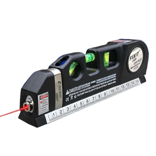 Laserová vodováha HOMEFISH Křížový laser se 3 režimy linií Měřicí pásmo 2,4 m 18,5 x 6,2 x 2,8 cm Červený laser do 0,5 mW Černá Na montáž