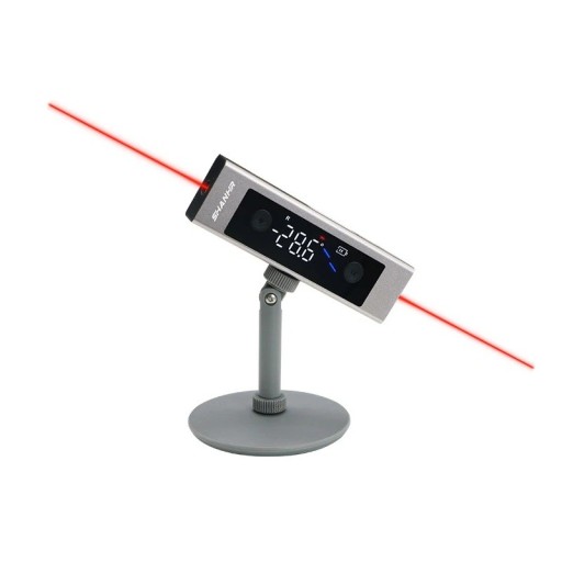 Laserové úhloměrné pravítko 2 v 1 se stojanem s měřením ve dvou osách rozsahem 4 x 90° a oboustranným LED displejem matný hliník stříbrné