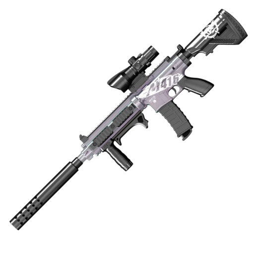 Lasten ase M416 noin 77 cm Ampumaetäisyys jopa 10 m Muovinen replika pehmeillä luodeilla, lippaalla ja tähtäimellä Leikkikalu