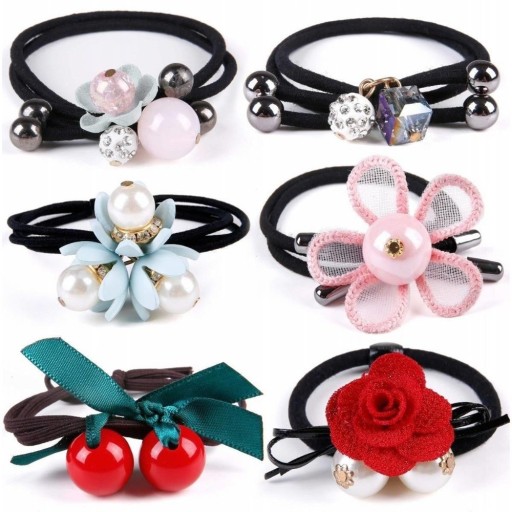 Lazos para el pelo con adornos de colores - 6 uds. Lazos para el pelo con adornos de colores - 6 uds.