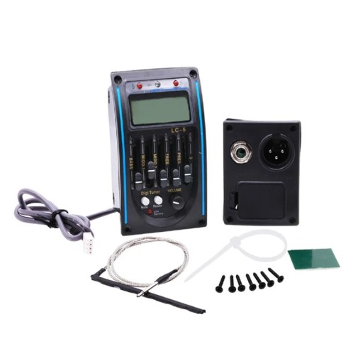 LC-5 5-Band-Tonabnehmer mit Vorverstärker und LCD-Tuner für Akustikgitarre Eingebauter Equalizer Musikmodul Schwarzes Design