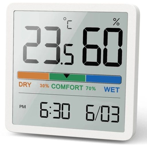 LCD digital termometer och hygrometer 5253 med klimatindikator 14,18 till 140 °F Färgdisplay TORR KOMFORT VÅT Batteridriven CR2032