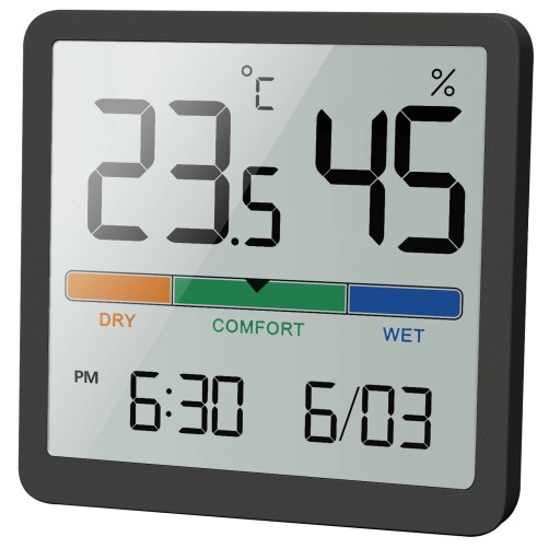 LCD digitale thermometer en hygrometer 5253 met klimaatindicator 14,18 tot 140 °F Kleurendisplay DROOG COMFORT NAT Batterijgevoed CR2032
