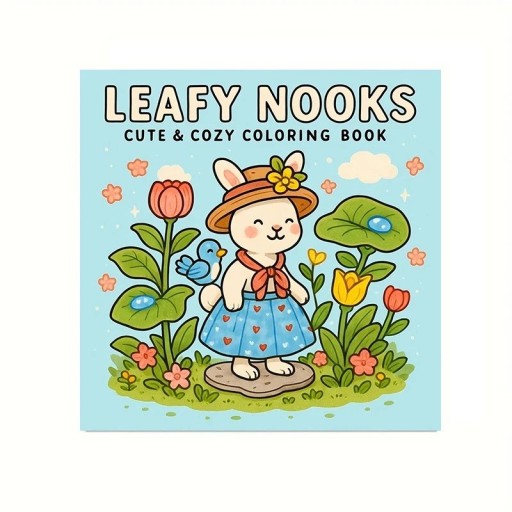 Leafy Nooks Colouring Book Cute Natural Motifs 20 x 20 cm 28 Single-Sided Pages Simple Drawing for Children and Adults