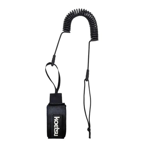 Leash na nohu spirálový 90-300 cm o průměru 5 mm s natahovací pružinou černý poutko na paddleboard surfboard i kajak a vodní sporty