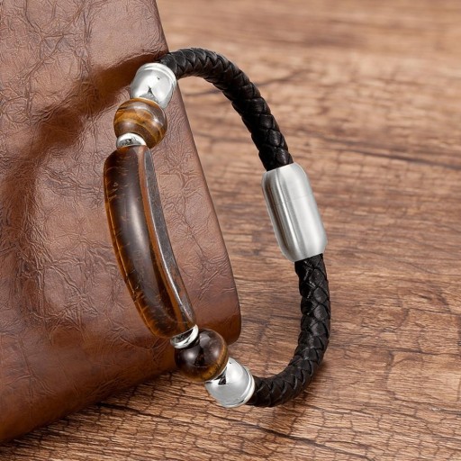 Leather Bracelet with Natural Stone