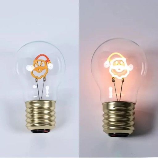 LED bec cu filament în formă de Moș Crăciun A70 5 V 2–5 W 7 x 12,5 cm Capac din sticlă și soclu din aluminiu auriu Lumină portocalie Cadou de Crăciun