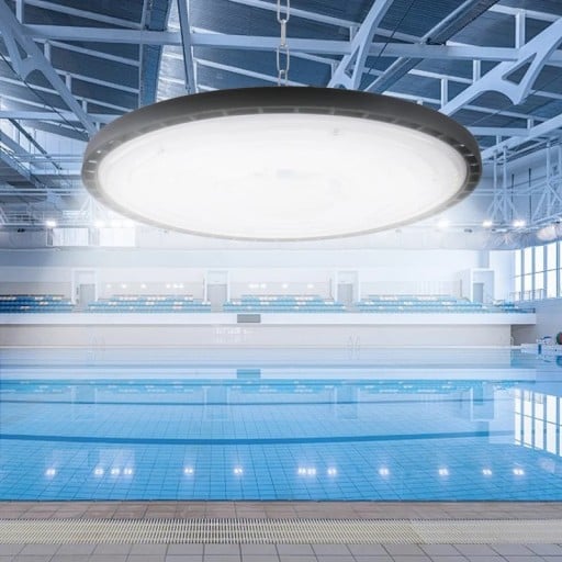 LED ipari UFO lámpa 200W függesztett nagy teljesítményű világítás IP65 120° széles szög alumínium ház magas teljesítmény 280 mm