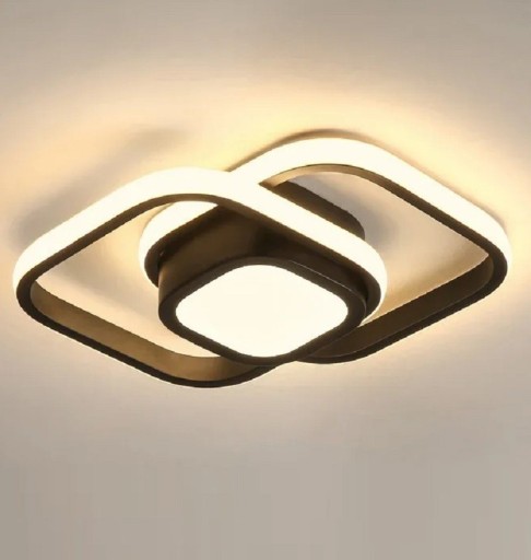 LED loftlampe med 3 lysfarver 32 W Moderne dæmpbar lysekrone formet som to firkanter Minimalistisk lysekrone med farvetemperaturskift 27 x 22 x 6 cm