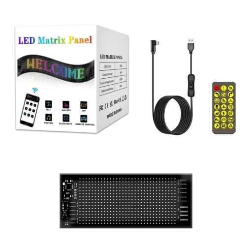 LED maticový panel 16 x 32 pixelů 7 x 17 cm USB displej s dálkovým ovladačem a mobilním řízením Reklamní tabule s textem
