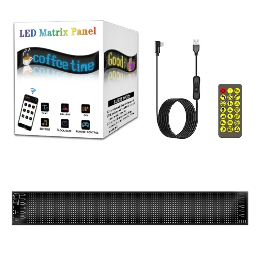 LED maticový panel 16 x 96 pixelů 12 x 60 cm USB 450cm s vypínačem Dálkové ovládání Aplikace Mobilní LED displej Programovatelný text