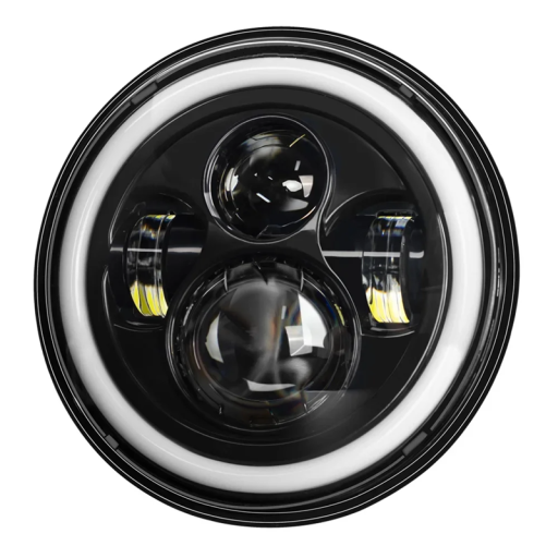 LED motorcykelforlygte 7 tommer 40W DRL H4 12V/24V 6000K IP65 trykstøbt sort aluminiumshus rundt lys forlygte