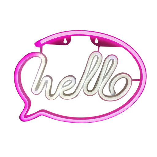 LED neon fali dekoráció hello 30 x 21,5 cm Fénytábla fehér szöveggel és rózsaszín buborékkal USB-ről vagy 3 db AA elemről