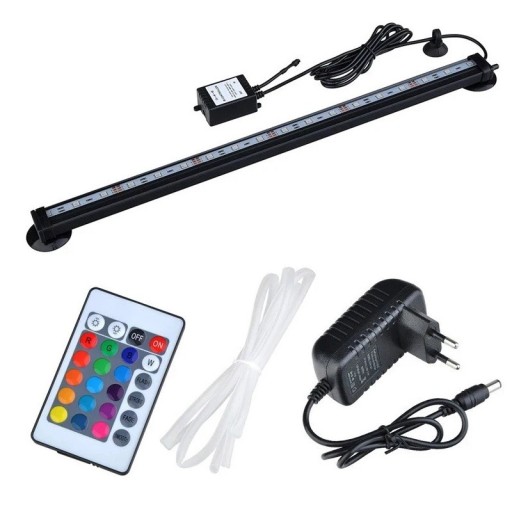 LED osvetlenie akvária 46 cm dlhá ponorná lampa s probublávaním RGB diódy diaľkový ovládač pre veľké akvária s EU adaptérom