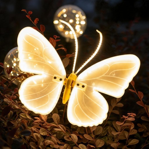LED Pillangó Fény 40 x 25 cm Statikus Világító Pillangó Földbe Szúrható Állvánnyal Rögzített Szárnyakkal 12 V Transzformátorral ABS Meleg Fehér Kertbe