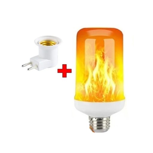 LED plamenná žárovka E27 9 W s adaptérem do zásuvky Efekt plamene a 4 režimy svícení Žluté světlo a bílé tělo Noční světlo do chodby