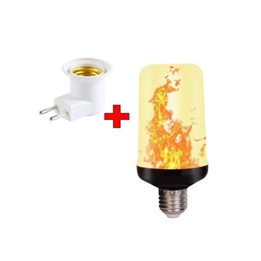 LED plamenná žiarovka E27 9 W s adaptérom do zásuvky Efekt plameňa a 4 režimy svietenia Žlté svetlo a čierne telo Dekorácia bez lampy