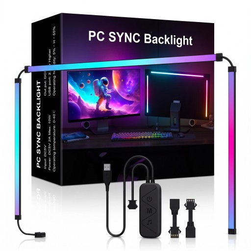 LED podsvícení monitoru se synchronizací obrazovky a hudby 34 palců, USB 5V RGB-IC světelné lišty, vícebarevné, pro herní PC a stůl