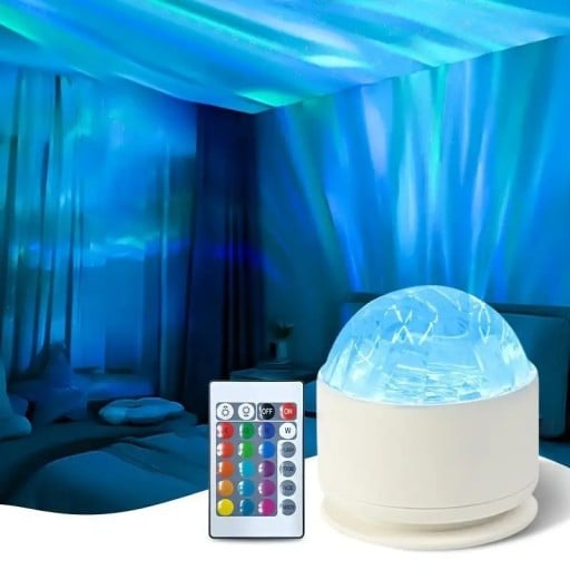 LED projektor polárna žiara s ovládačom a 16 farbami, 7,8 x 8,7 cm, USB napájanie, nočné svetlo a dekorácia do detskej izby