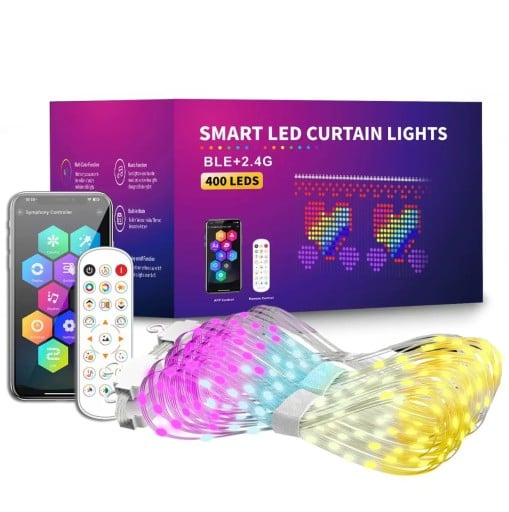 LED świąteczny łańcuch świetlny 3 m x 3 m Zasłonowe oświetlenie z kolorowymi efektami LED Dekoracyjne światła na okna i ściany do dekoracji