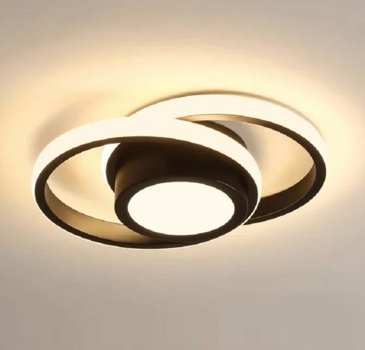 LED-taklampa med 3 ljusfärger 32 W Modern dimbar ljuskrona i form av två cirklar Minimalistisk ljuskrona med färgtemperaturväxling 27 x 20 x 6 cm