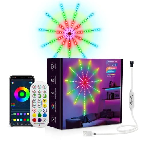 LED taśma świetlna fajerwerków synchronizacja z muzyką 10x50 cm + 150 cm sterowanie aplikacją i pilotem dekoracyjne oświetlenie