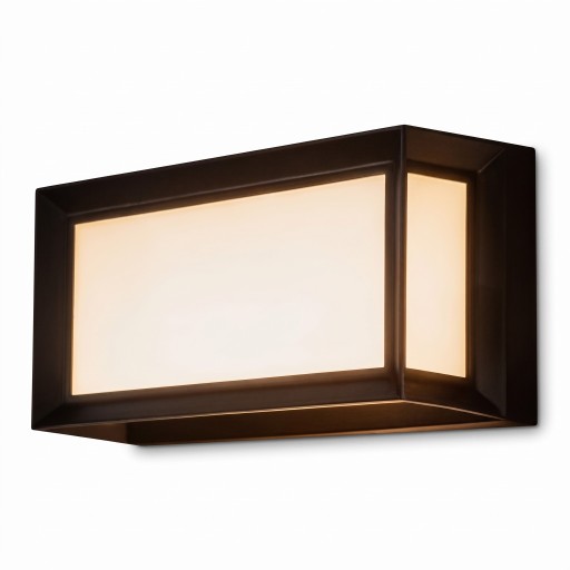 LED venkovní nástěnné světlo 25 W Krytí IP65 Hranaté tělo na šířku Černý rám kolem bílého difuzoru Teplá bílá 3000 K Na fasádu i k vchodu