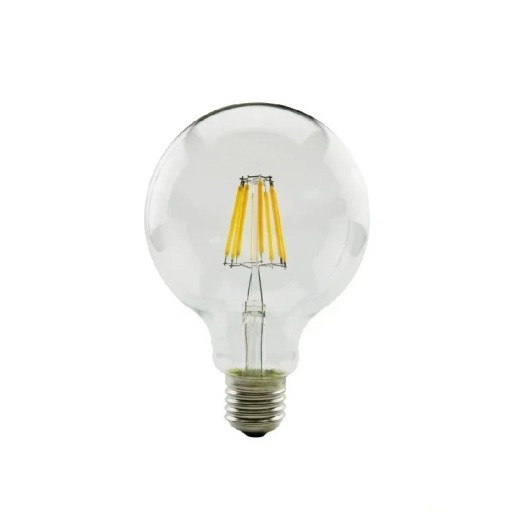 LED žárovka s vláknem G95 Velká kulatá baňka Patice E27 2 W 220 V Rozměry 140 x 95 mm Čiré sklo Studená bílá Do lustru i závěsného svítidla
