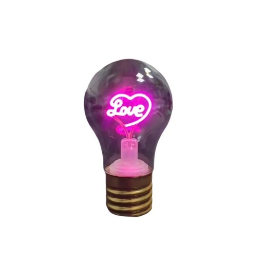 LED žárovka s vláknem se srdcem a nápisem Love A70 5 V 2–5 W 7 x 12,5 cm Sklo a zlatá hliníková objímka Růžové světlo Dárek pro zamilované