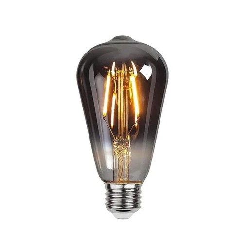 LED žárovka s vláknem ST64 E27 Stmívatelná 4 W 220 V 6,4 x 14,2 cm Kouřové sklo a stříbrná hliníková objímka Teplé světlo Do závěsných lamp