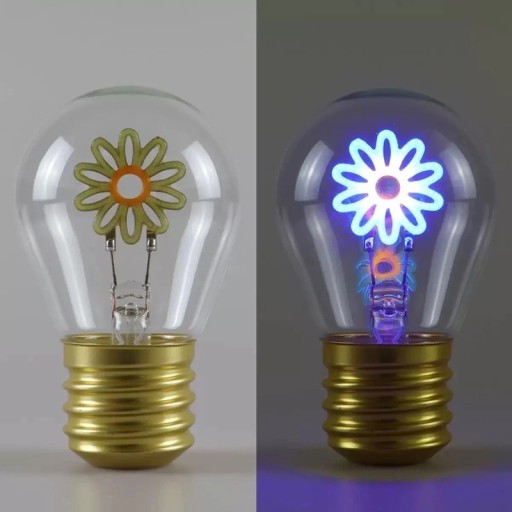 LED žárovka s vláknem ve tvaru květiny A70 5 V 2–5 W 7 x 12,5 cm Sklo a zlatá hliníková objímka Modré a oranžové světlo Květinová dekorace