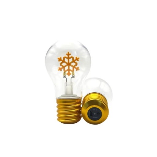 LED žárovka s vláknem ve tvaru sněhové vločky A70 USB-C 5 V 2–5 W 7 x 12,5 cm Skleněný kryt a zlatá hliníková objímka Zimní dekorace