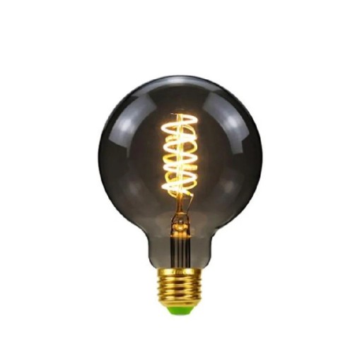 LED žárovka se spirálou G95 E27 Stmívatelná 4 W 220 V 9,5 x 13 cm Kouřové sklo a zlatá hliníková objímka Teplé světlo Na chatu a chalupu