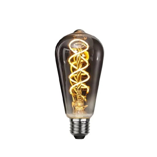LED žárovka se spirálou ST64 E27 Stmívatelná 4 W 220 V 6,4 x 14,2 cm Kouřové sklo a stříbrná hliníková objímka Teplé světlo Do kavárny