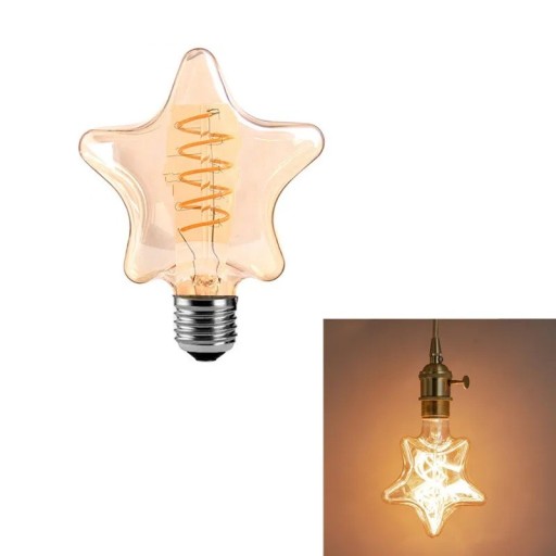 LED žárovka ve tvaru hvězdy Spirálové vlákno a stmívání 4 W 14,6 x 17,5 cm Jantarové sklo a stříbrná objímka Teplá bílá 2700 K Na Vánoce