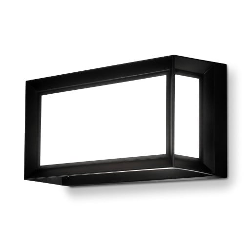 LED zewnętrzna lampa ścienna 25 W Klasa IP65 Kwadratowa obudowa pozioma Czarna ramka wokół białego dyfuzora Zimna biała 6000 K Na fasadę i do wejścia
