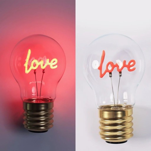 LED žiarovka s vláknom v tvare nápisu love A70 5 V 2–5 W 7 x 12,5 cm Sklo a zlatá hliníková objímka Červené svetlo Dekorácia do spálne