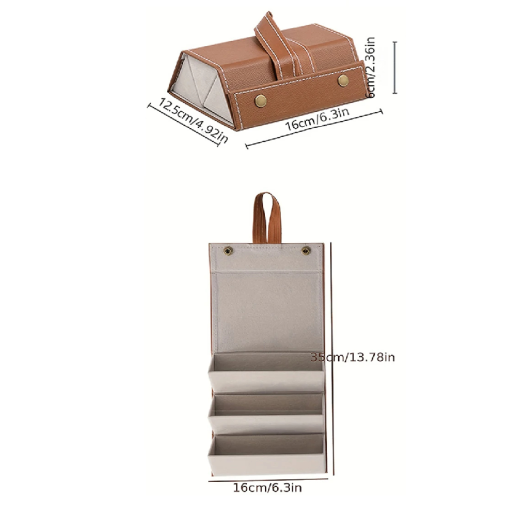 Leder-Klappetui für 3 Brillen, 16 x 12,5 x 6 cm, Reise-Hartschalenetui aus Kunstleder, Brillen-Organizer mit Aufhängeschlaufe