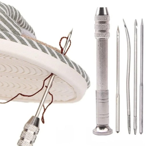 Lederahlen-Set mit 5 Edelstahlnadeln Handwerkzeug für Schuh-, Leder- und Polsterreparaturen Nadeln bis 7,8 cm lang