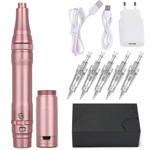Ledningsfri permanent makeup-maskine 14 x 2 cm 22000-35000 o/min 3 hastigheder Microblading justerbar slaglængde 0-2,5 mm EU-stik
