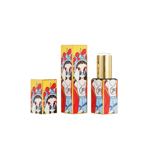 Leerer Lippenstiftbehälter mit magnetischem Verschluss 22×74 mm Kunststoff mehrfarbiges Design mit Figurenmotiv für kosmetische Verwendung